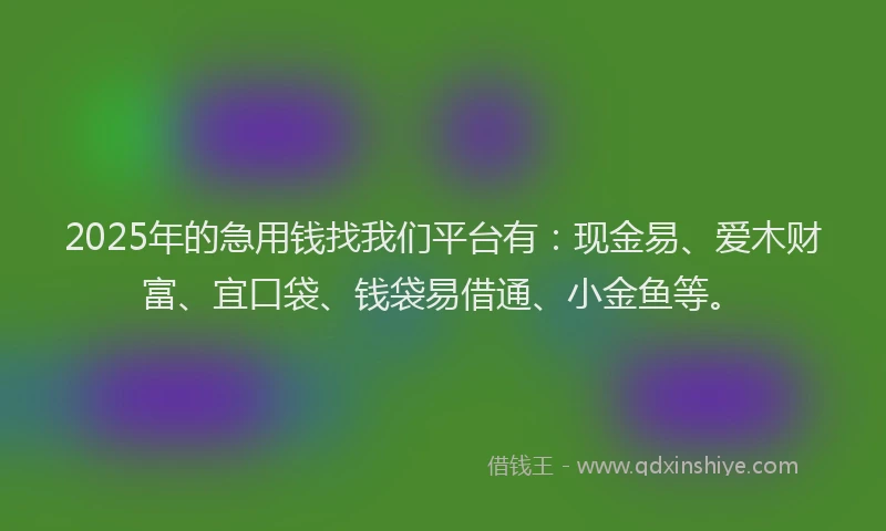 2025年的急用钱找我们平台有：现金易、爱木财富、宜口袋、钱袋易借通、小金鱼等。