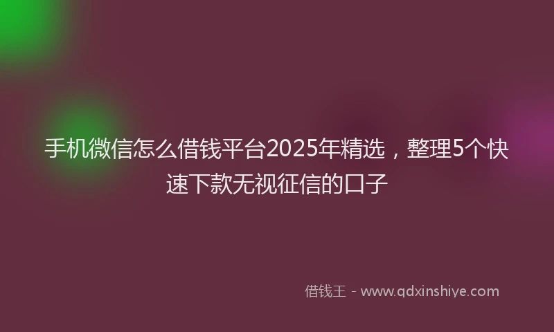 手机微信怎么借钱平台2025年精选，整理5个快速下款无视征信的口子