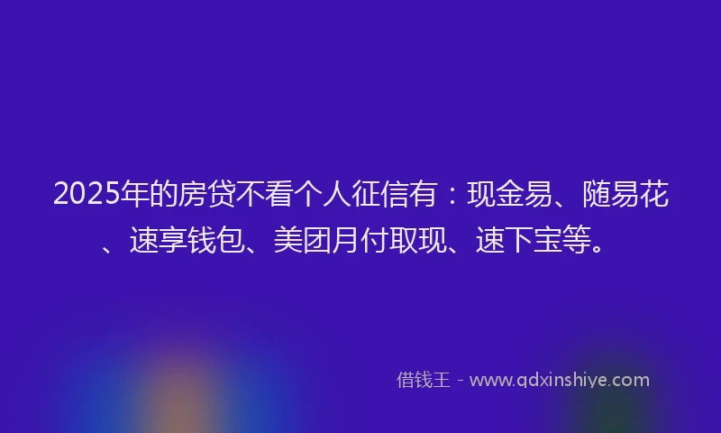 2025年的房贷不看个人征信有：现金易、随易花、速享钱包、美团月付取现、速下宝等。