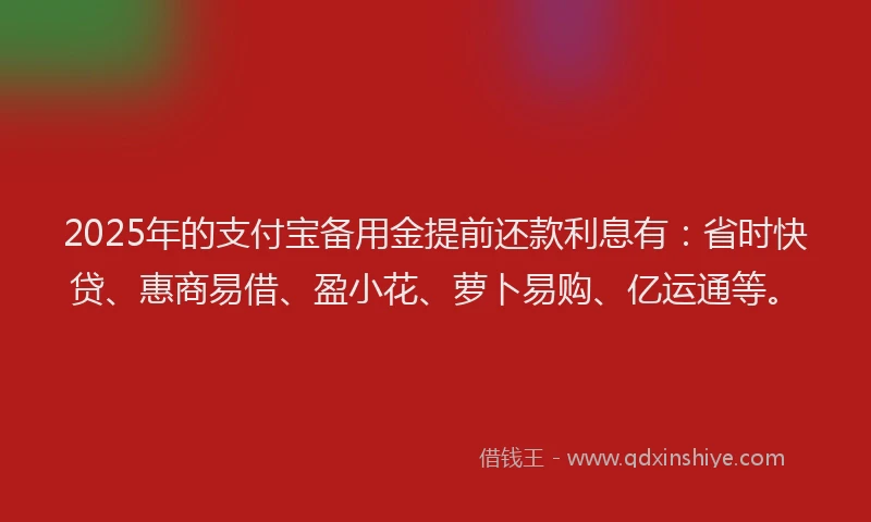 2025年的支付宝备用金提前还款利息有：省时快贷、惠商易借、盈小花、萝卜易购、亿运通等。