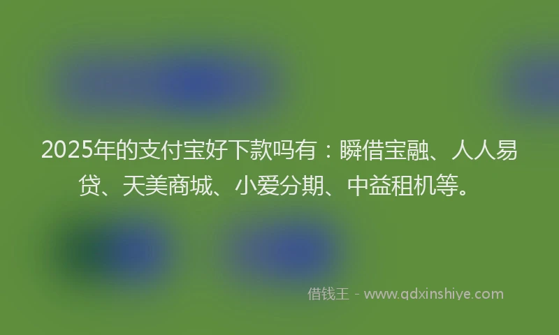 2025年的支付宝好下款吗有：瞬借宝融、人人易贷、天美商城、小爱分期、中益租机等。