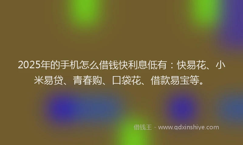 2025年的手机怎么借钱快利息低有：快易花、小米易贷、青春购、口袋花、借款易宝等。