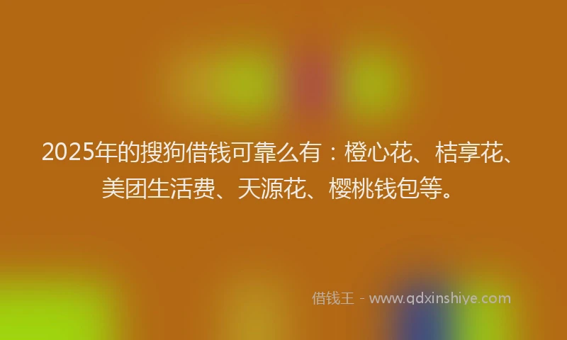 2025年的搜狗借钱可靠么有：橙心花、桔享花、美团生活费、天源花、樱桃钱包等。