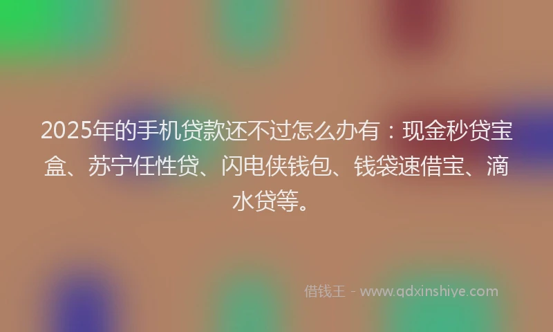 2025年的手机贷款还不过怎么办有：现金秒贷宝盒、苏宁任性贷、闪电侠钱包、钱袋速借宝、滴水贷等。