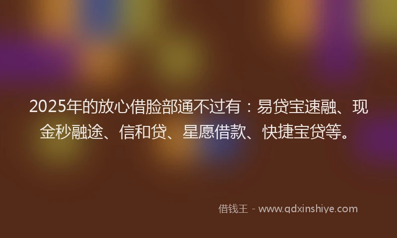 2025年的放心借脸部通不过有：易贷宝速融、现金秒融途、信和贷、星愿借款、快捷宝贷等。