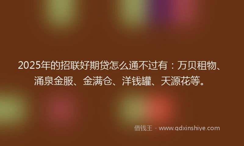 2025年的招联好期贷怎么通不过有：万贝租物、涌泉金服、金满仓、洋钱罐、天源花等。