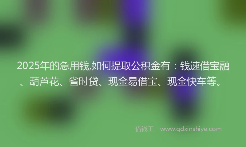 2025年的急用钱,如何提取公积金有：钱速借宝融、葫芦花、省时贷、现金易借宝、现金快车等。
