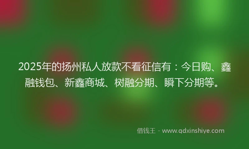 2025年的扬州私人放款不看征信有：今日购、鑫融钱包、新鑫商城、树融分期、瞬下分期等。