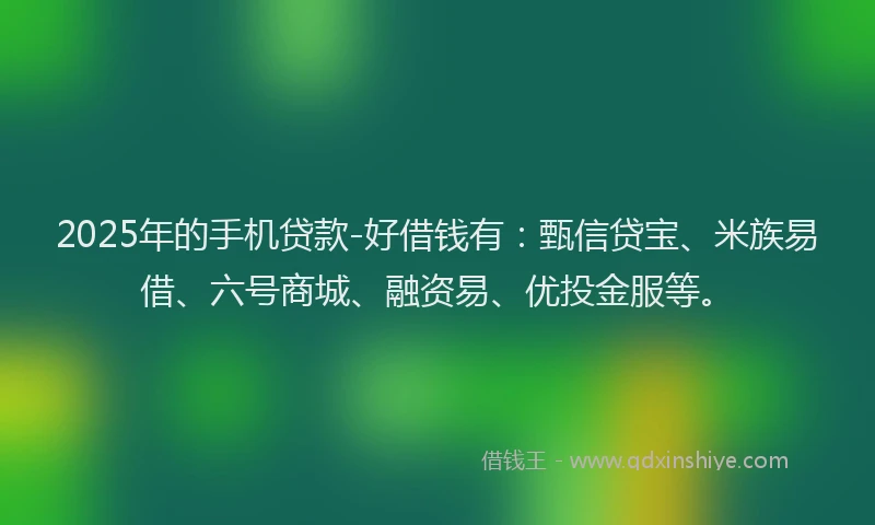 2025年的手机贷款-好借钱有：甄信贷宝、米族易借、六号商城、融资易、优投金服等。