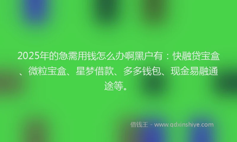 2025年的急需用钱怎么办啊黑户有：快融贷宝盒、微粒宝盒、星梦借款、多多钱包、现金易融通途等。