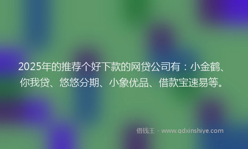 2025年的推荐个好下款的网贷公司有：小金鹤、你我贷、悠悠分期、小象优品、借款宝速易等。