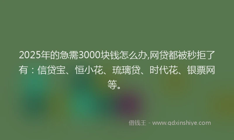 2025年的急需3000块钱怎么办,网贷都被秒拒了有：信贷宝、恒小花、琉璃贷、时代花、银票网等。