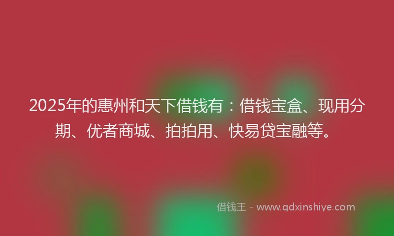 2025年的惠州和天下借钱有：借钱宝盒、现用分期、优者商城、拍拍用、快易贷宝融等。