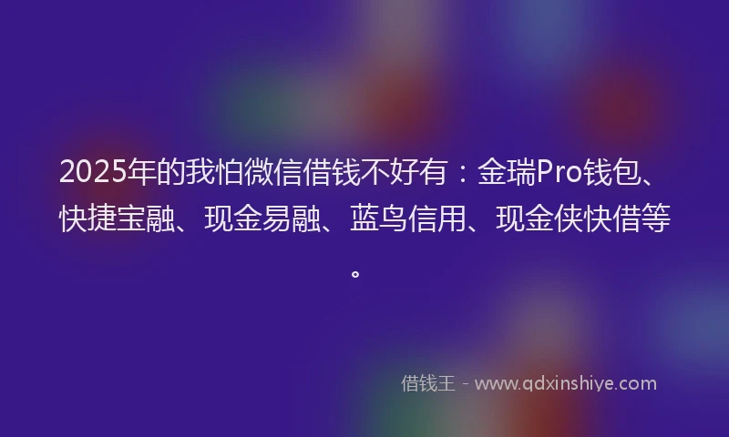 2025年的我怕微信借钱不好有：金瑞Pro钱包、快捷宝融、现金易融、蓝鸟信用、现金侠快借等。