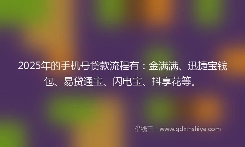2025年的手机号贷款流程有：金满满、迅捷宝钱包、易贷通宝、闪电宝、抖享花等。