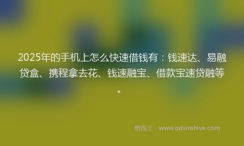 2025年的手机上怎么快速借钱有：钱速达、易融贷盒、携程拿去花、钱速融宝、借款宝速贷融等。