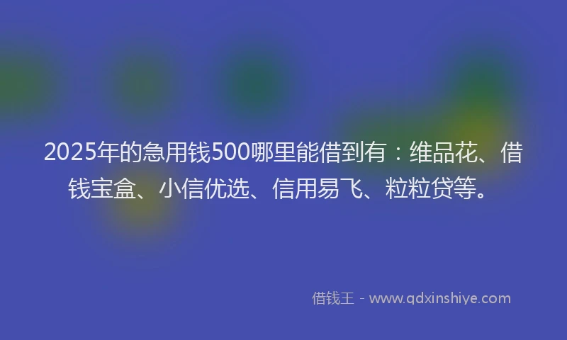 2025年的急用钱500哪里能借到有：维品花、借钱宝盒、小信优选、信用易飞、粒粒贷等。