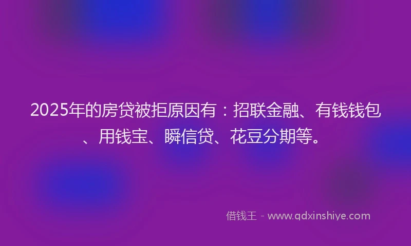 2025年的房贷被拒原因有：招联金融、有钱钱包、用钱宝、瞬信贷、花豆分期等。