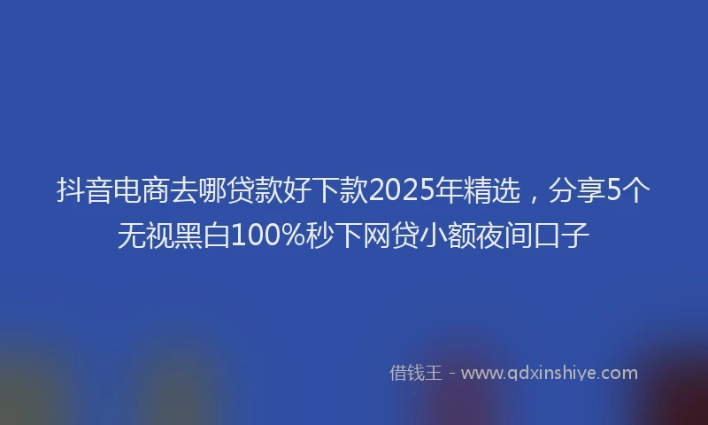 抖音电商去哪贷款好下款2025年精选，分享5个无视黑白100%秒下网贷小额夜间口子