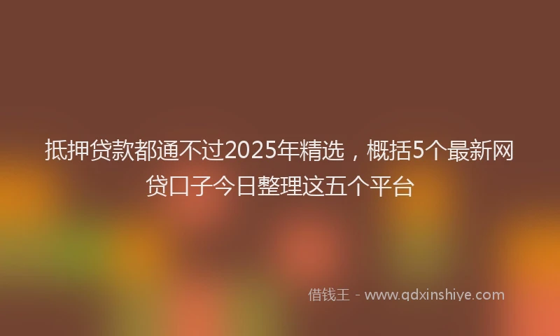 抵押贷款都通不过2025年精选，概括5个最新网贷口子今日整理这五个平台