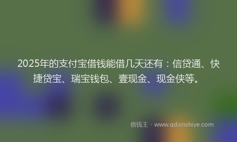 2025年的支付宝借钱能借几天还有：信贷通、快捷贷宝、瑞宝钱包、壹现金、现金侠等。