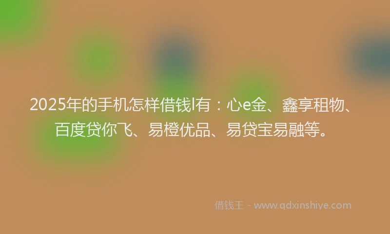 2025年的手机怎样借钱l有：心e金、鑫享租物、百度贷你飞、易橙优品、易贷宝易融等。