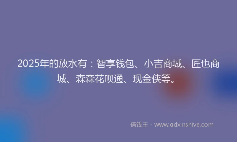 2025年的放水有：智享钱包、小吉商城、匠也商城、森森花呗通、现金侠等。