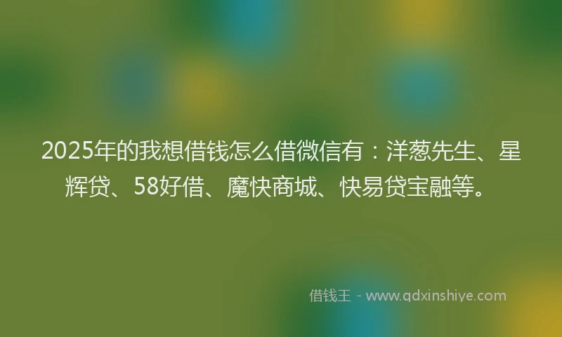 2025年的我想借钱怎么借微信有：洋葱先生、星辉贷、58好借、魔快商城、快易贷宝融等。