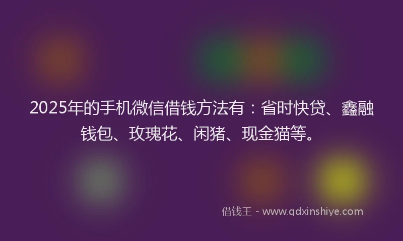 2025年的手机微信借钱方法有：省时快贷、鑫融钱包、玫瑰花、闲猪、现金猫等。