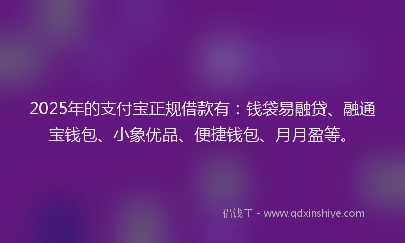 2025年的支付宝正规借款有：钱袋易融贷、融通宝钱包、小象优品、便捷钱包、月月盈等。