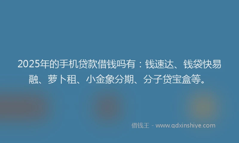 2025年的手机贷款借钱吗有：钱速达、钱袋快易融、萝卜租、小金象分期、分子贷宝盒等。