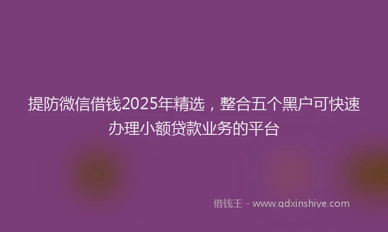 提防微信借钱2025年精选，整合五个黑户可快速办理小额贷款业务的平台
