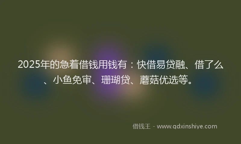 2025年的急着借钱用钱有：快借易贷融、借了么、小鱼免审、珊瑚贷、蘑菇优选等。