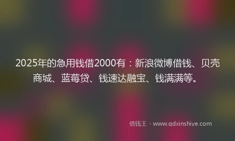 2025年的急用钱借2000有：新浪微博借钱、贝壳商城、蓝莓贷、钱速达融宝、钱满满等。