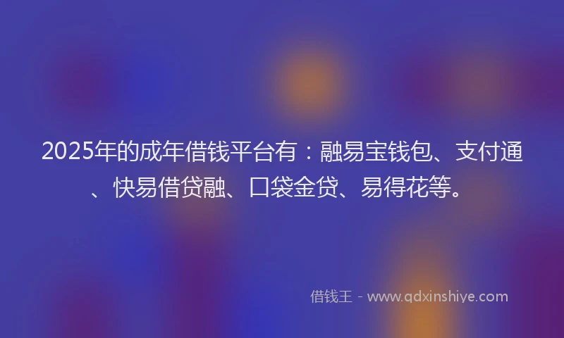 2025年的成年借钱平台有：融易宝钱包、支付通、快易借贷融、口袋金贷、易得花等。