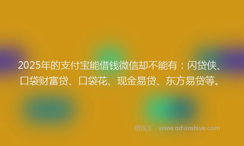 2025年的支付宝能借钱微信却不能有：闪贷侠、口袋财富贷、口袋花、现金易贷、东方易贷等。