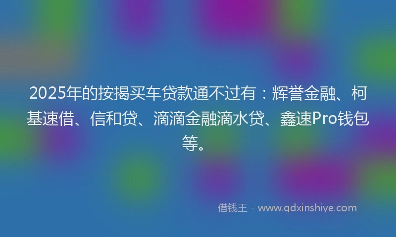 2025年的按揭买车贷款通不过有：辉誉金融、柯基速借、信和贷、滴滴金融滴水贷、鑫速Pro钱包等。