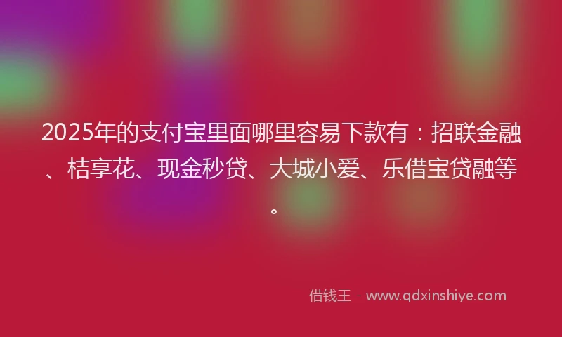 2025年的支付宝里面哪里容易下款有：招联金融、桔享花、现金秒贷、大城小爱、乐借宝贷融等。