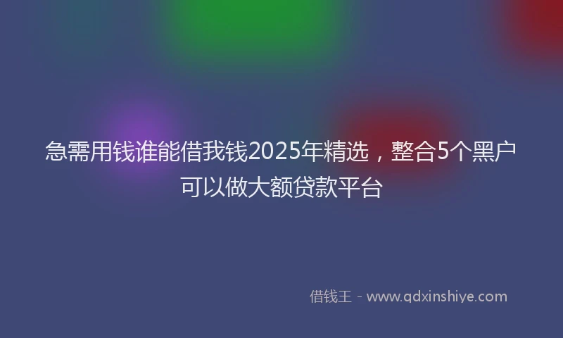 急需用钱谁能借我钱2025年精选，整合5个黑户可以做大额贷款平台