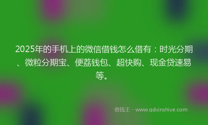 2025年的手机上的微信借钱怎么借有：时光分期、微粒分期宝、便荔钱包、超快购、现金贷速易等。
