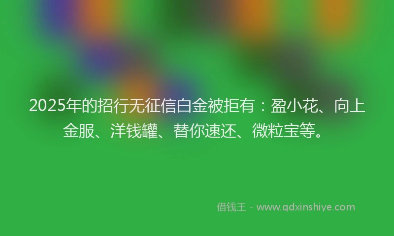 2025年的招行无征信白金被拒有：盈小花、向上金服、洋钱罐、替你速还、微粒宝等。