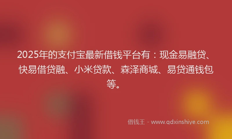 2025年的支付宝最新借钱平台有：现金易融贷、快易借贷融、小米贷款、森泽商城、易贷通钱包等。