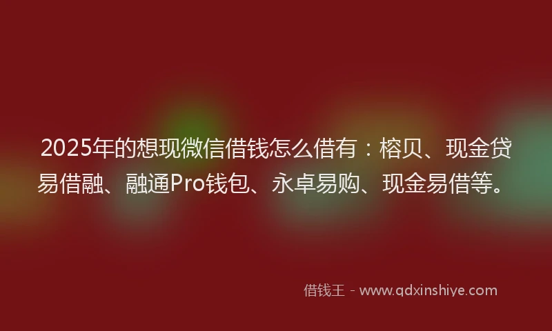 2025年的想现微信借钱怎么借有：榕贝、现金贷易借融、融通Pro钱包、永卓易购、现金易借等。