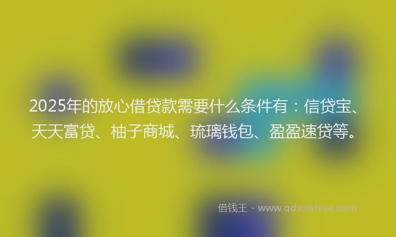 2025年的放心借贷款需要什么条件有：信贷宝、天天富贷、柚子商城、琉璃钱包、盈盈速贷等。