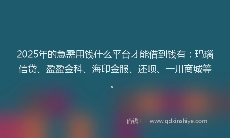 2025年的急需用钱什么平台才能借到钱有：玛瑙信贷、盈盈金科、海印金服、还呗、一川商城等。