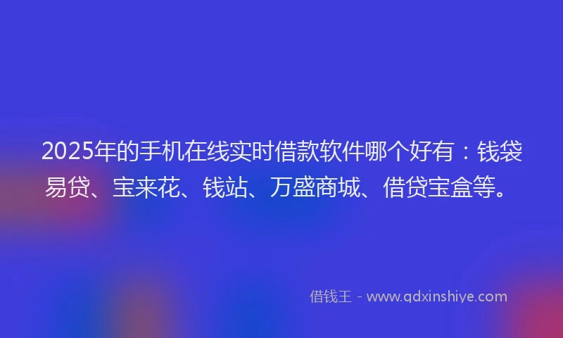 2025年的手机在线实时借款软件哪个好有：钱袋易贷、宝来花、钱站、万盛商城、借贷宝盒等。