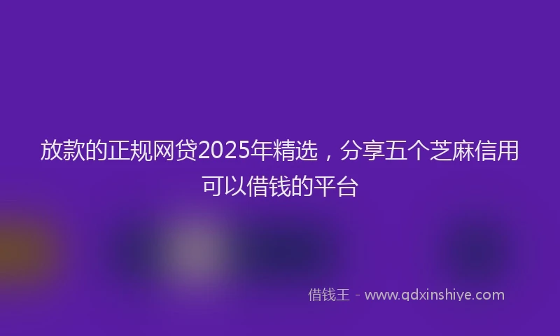 放款的正规网贷2025年精选，分享五个芝麻信用可以借钱的平台