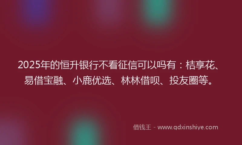2025年的恒升银行不看征信可以吗有：桔享花、易借宝融、小鹿优选、林林借呗、投友圈等。