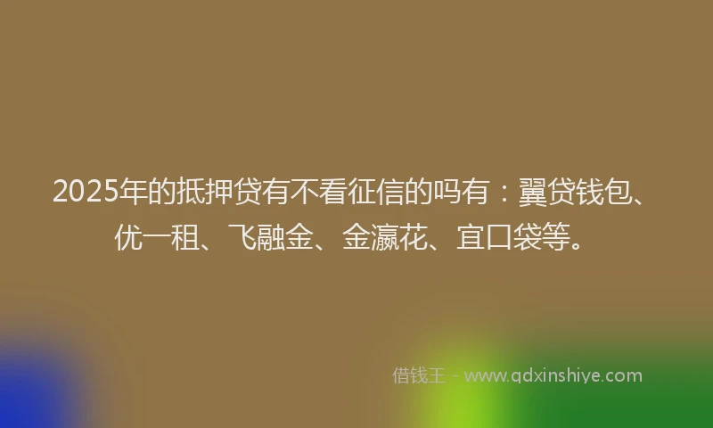 2025年的抵押贷有不看征信的吗有：翼贷钱包、优一租、飞融金、金瀛花、宜口袋等。