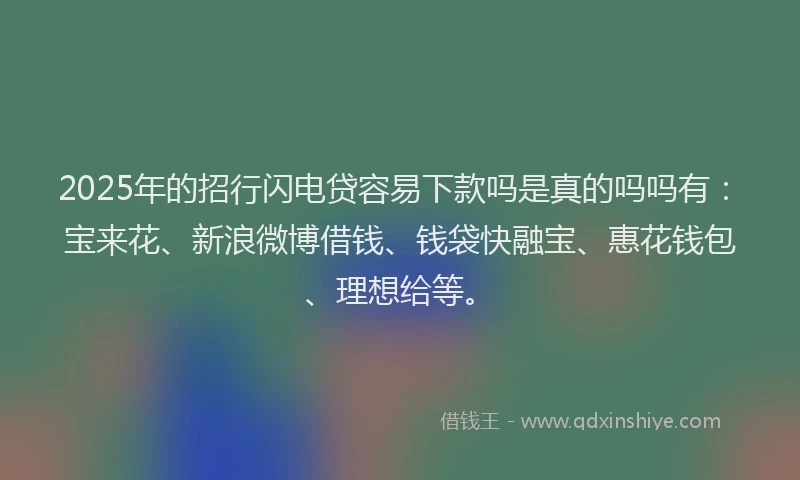 2025年的招行闪电贷容易下款吗是真的吗吗有：宝来花、新浪微博借钱、钱袋快融宝、惠花钱包、理想给等。